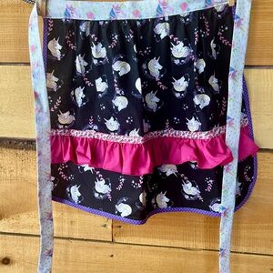 Unicorn Print Kids Dress with Pink Ruffle